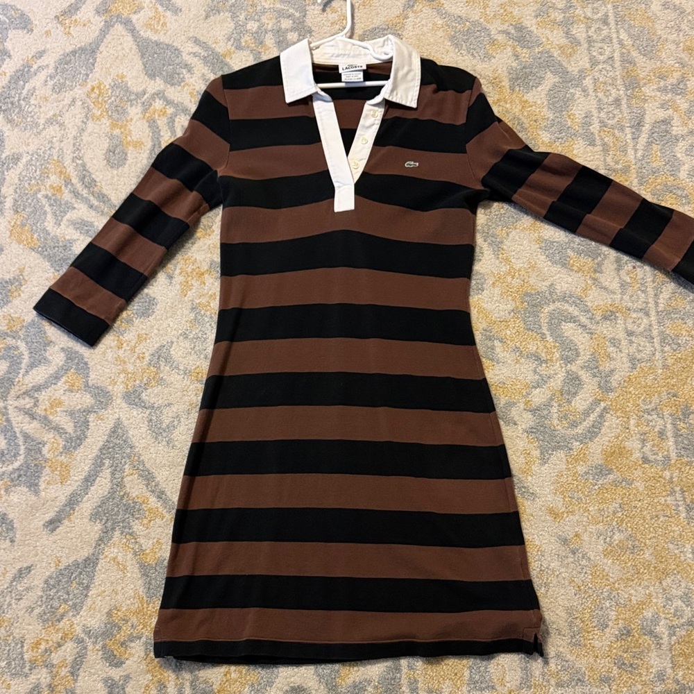 Lacoste Black and Brown Striped Long Sleeve Dress